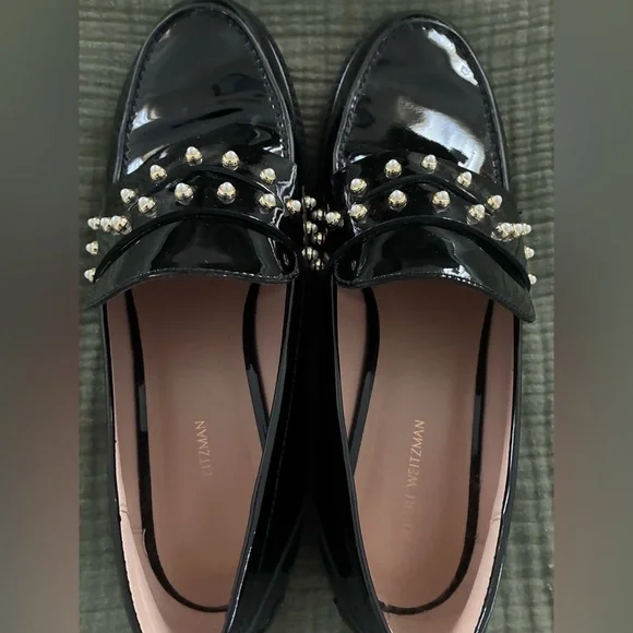 Stuart weitzman Patent Black Studded Loafers - Picture 3 of 11